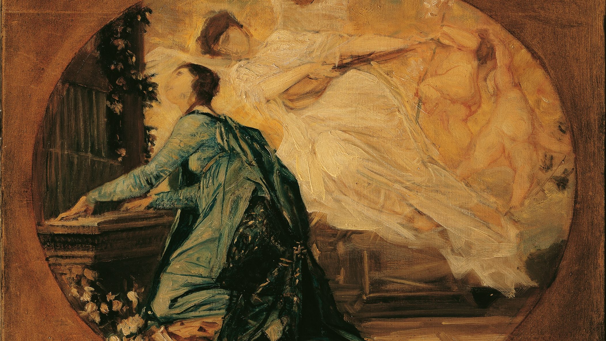 Organ player (allegory of church music) (1885) | Gustav Klimt (Austrian, 1862-1918)
